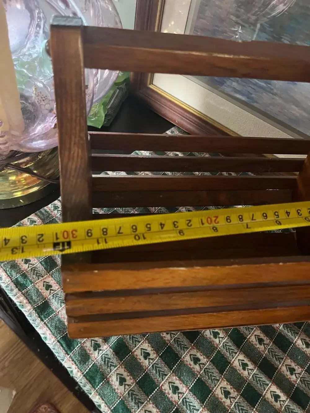 Vintage Handmade Wooden Slat Storage Basket Caddy with Handle